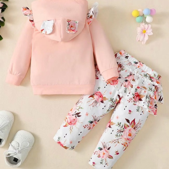 Floral Heart Hooded Long Sleeve w/ Ruffle Bottom Pants - Picture 2 of 4